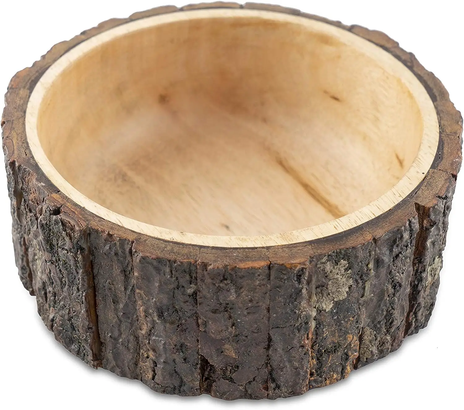 Medium Sized wooden dough bowls decoration round Mango Wood potpourri display bowl with Tree Bark