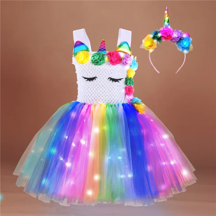 Princess skirt LED light unicorn luminous dress halloween costume party performance baby girl skirt