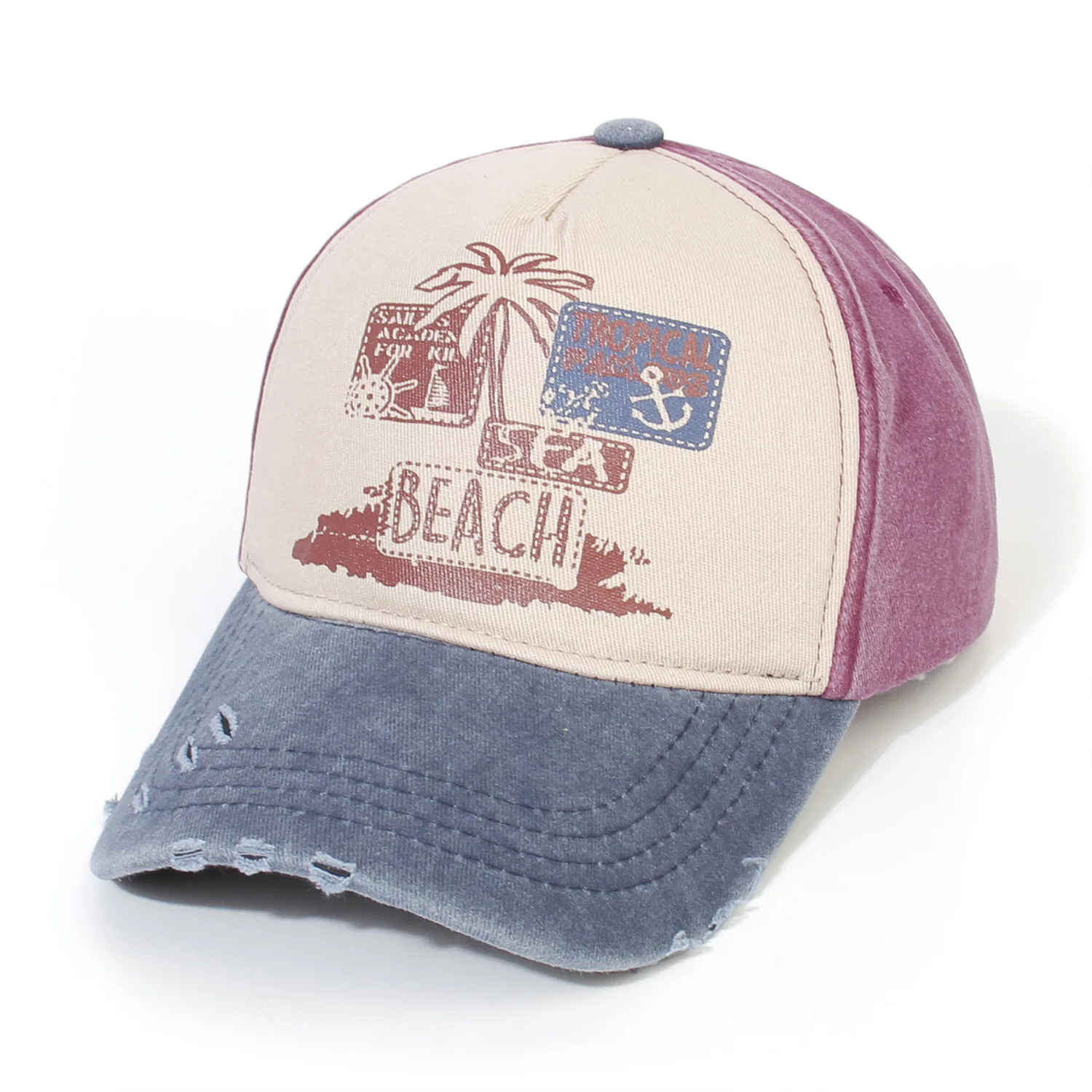 RTS Wholesale Digital Printed Beach Coconut Tree Baseball Cap Fashion Trend Sun Visor Hat Mix Colors Washed Baseball Cap