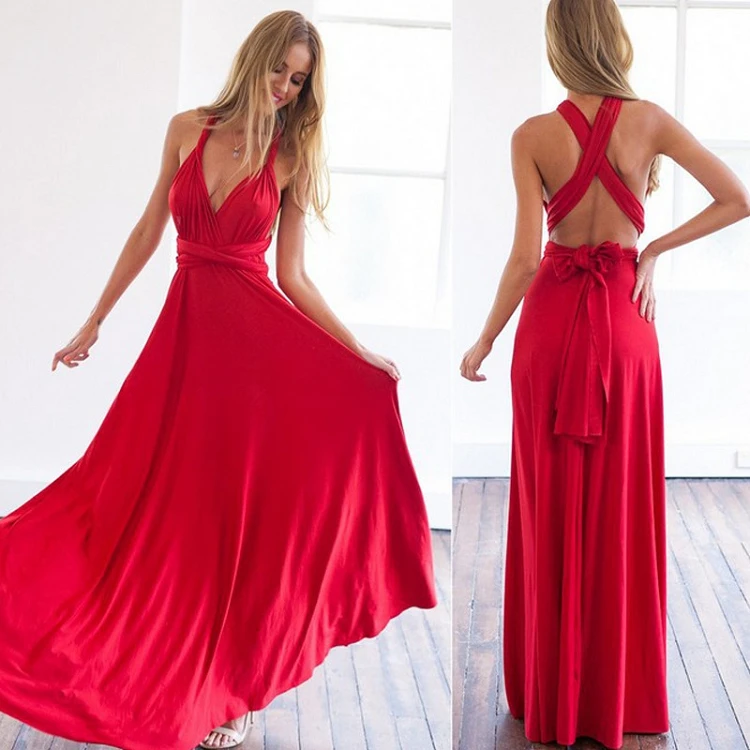 Hot Sale Multi Way Wear Wrap Top Blank Summer Long Maxi  Sleeveless Classy Fashion Sexy Women Dresses