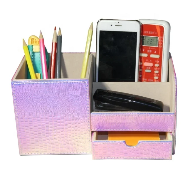 LG7078  Wholesale Custom Logo Multi functional Office Home Table Storage Pen Holder Pu Leather Stationery Desk Organizer