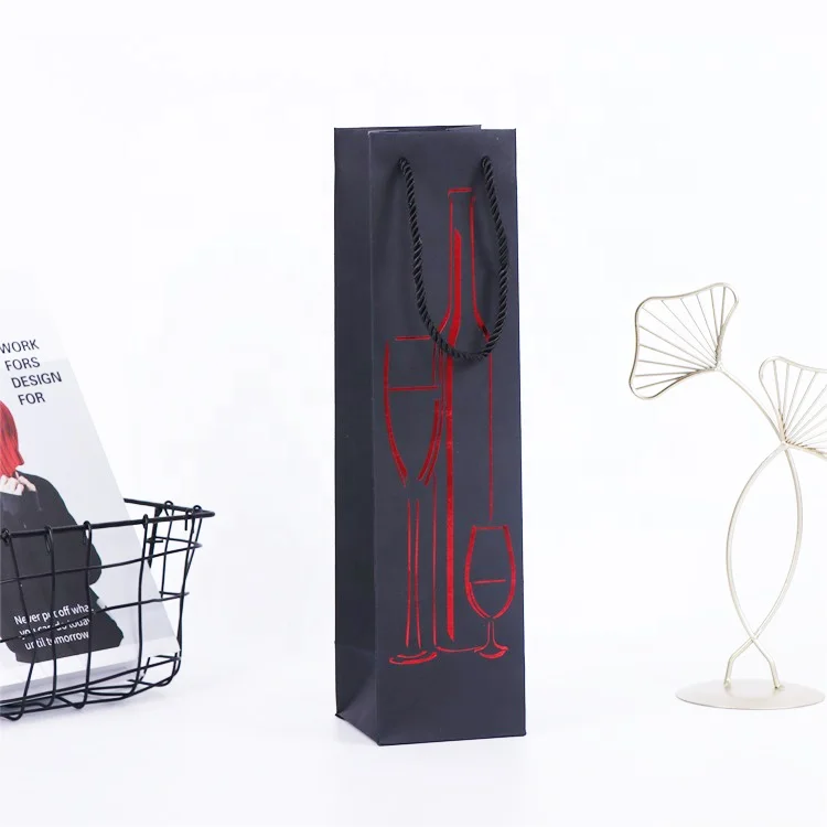 Luxury Brand Logo 250gsm Wine Bottle Stand Up Bags with Embossed Logo Single Wine Paper Bag