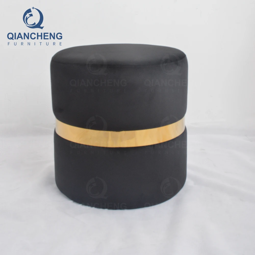 Guangzhou Genuine Leather Round footrest stool ottoman living room furniture 2024 high end commercial round counter stool metal