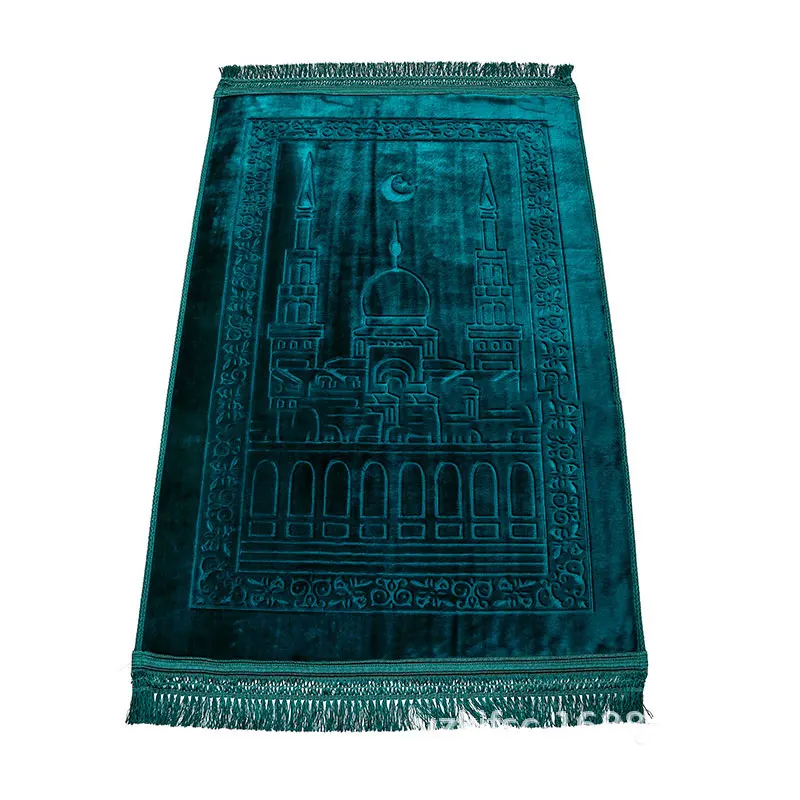 Large Thick Traditional Style Black Muslim Prayer Rug with Padded Mat for Dining Room Use Includes Prayer Mats for Muslim