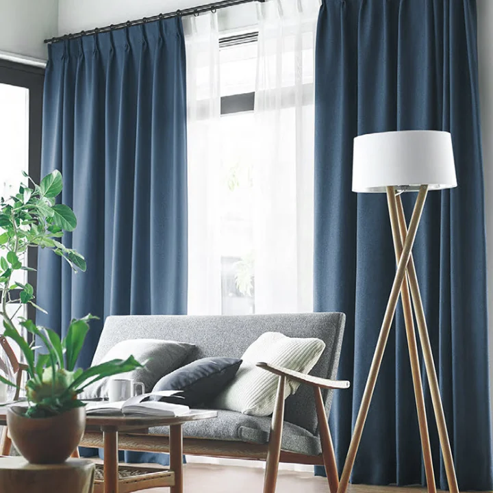 Pure color cotton and linen finished sunshade 100% blackout custom American light luxury living room curtains