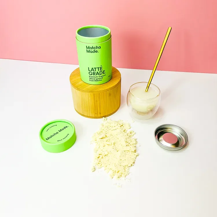 Natural collagen spice powder food paper packaging container box metal lid box for protein powder