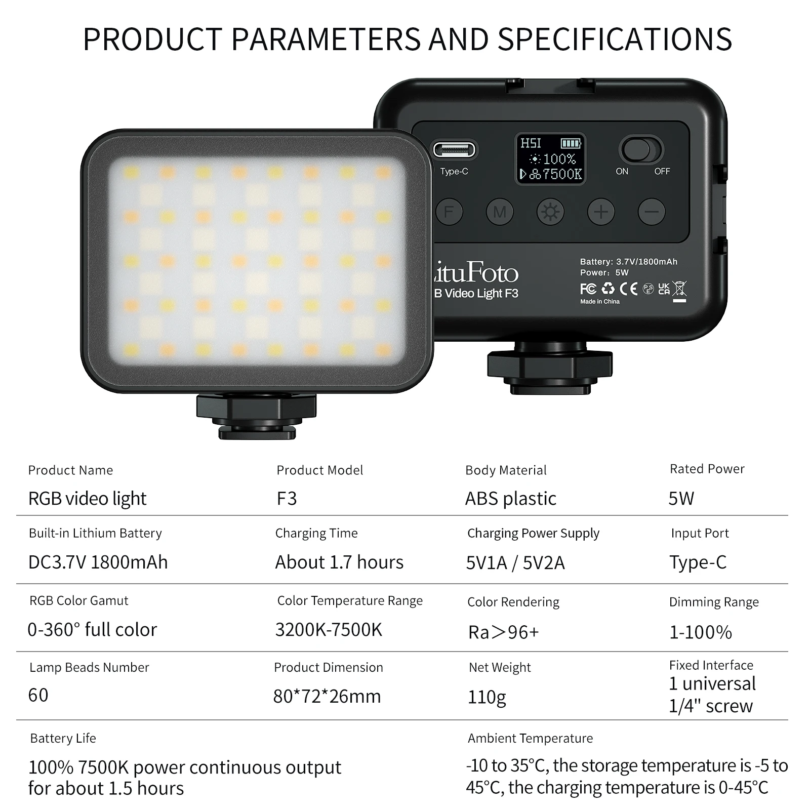 F3 Desktop Light Kit Has 60Pcs LED Beads Mini Video Light with Light Stand and Clip for Laptop Computer Working