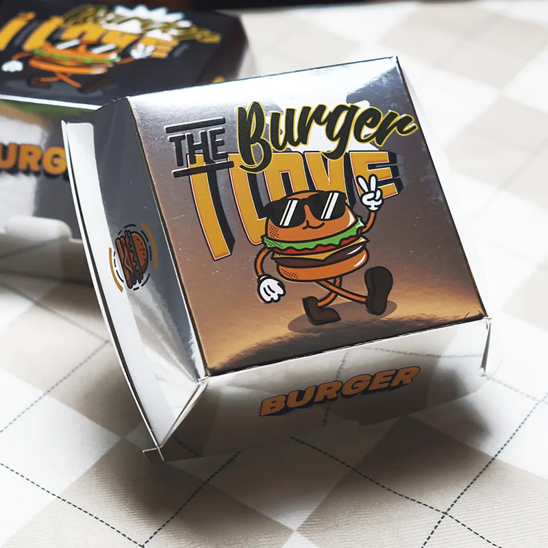 silver cardboard to go takeaway burger box packaging custom food packaging burger box with logo