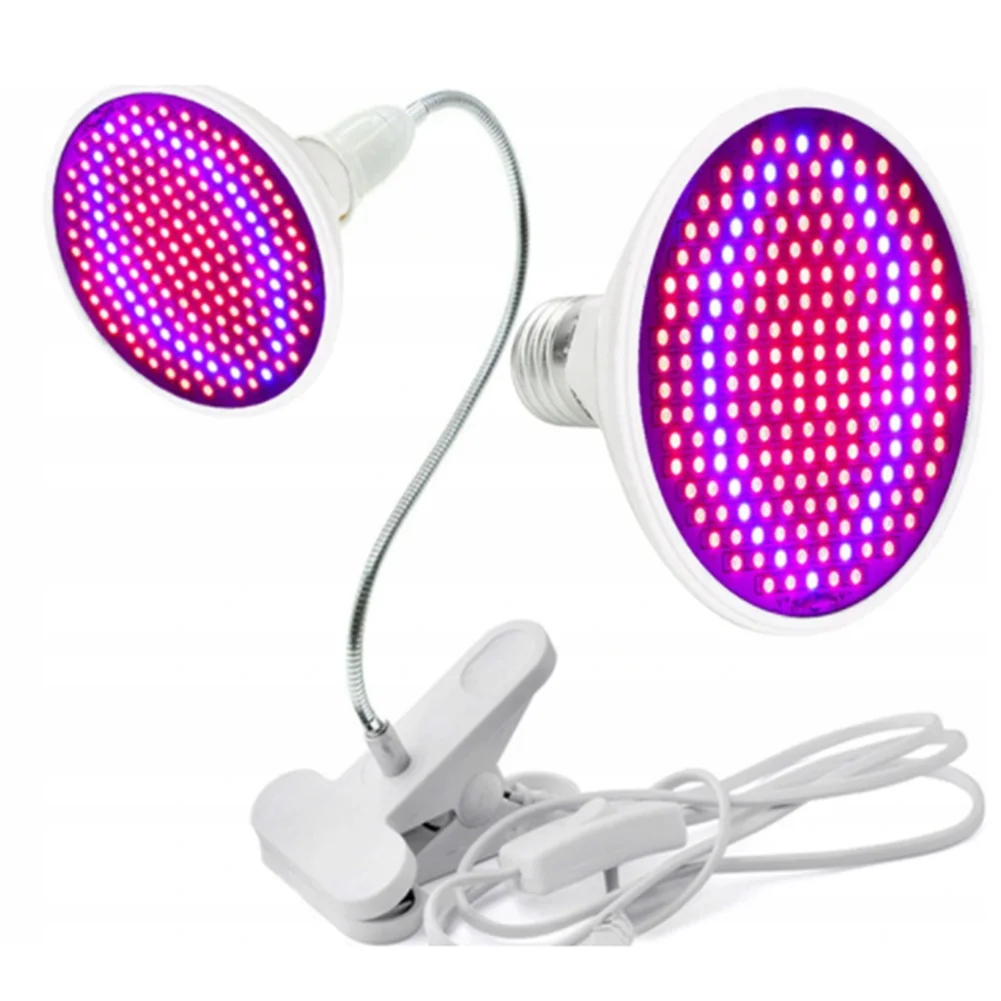 LED Grow Light Full Spectrum with E27 Lamp Holder Clip-on Phyto Lamps 200LEDs for Indoor all Plants Grow Flowers