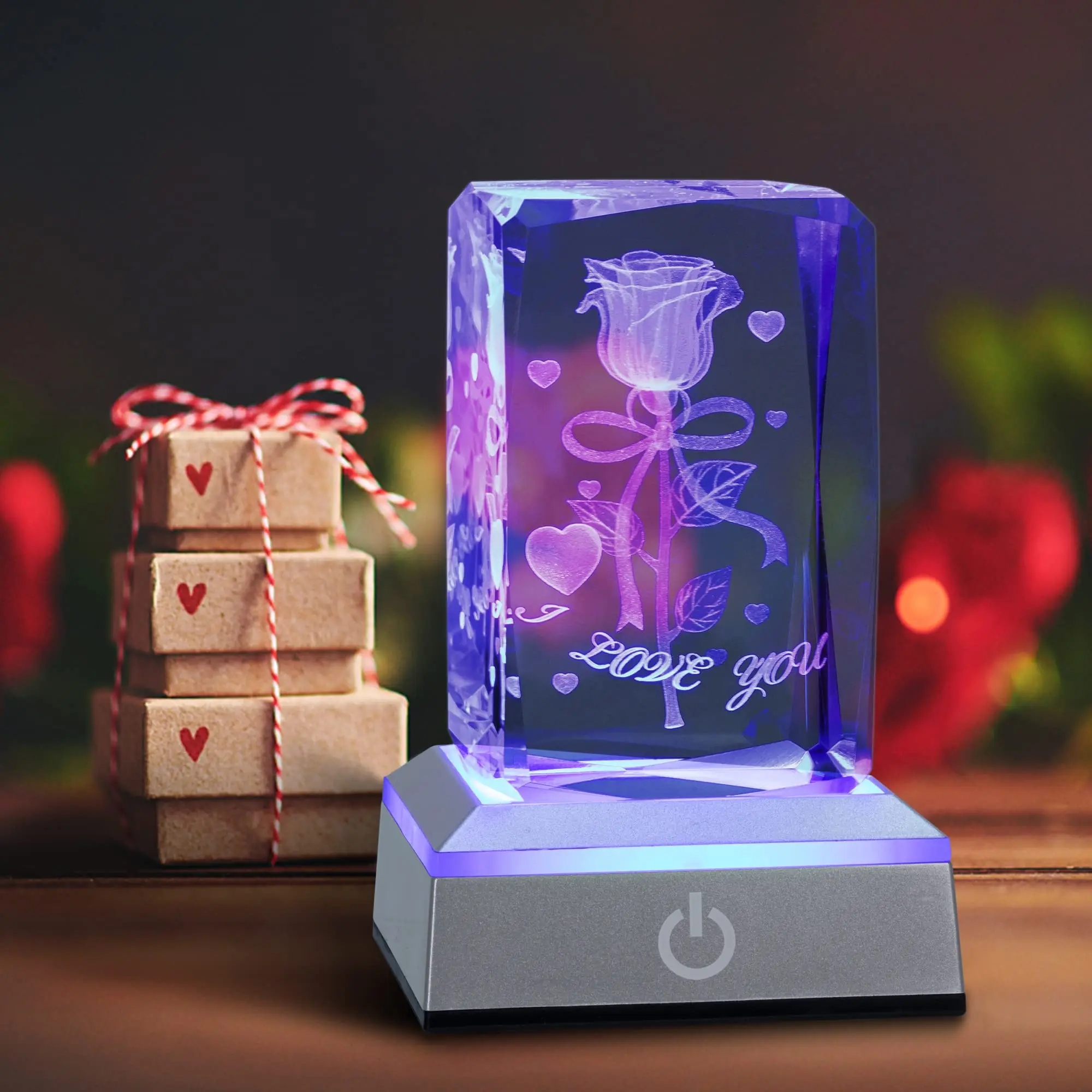 Honor of crystal wholesale 3d crystal cube 3D Rose glass Multicolor Nightlight blank crystal cubes for engraving