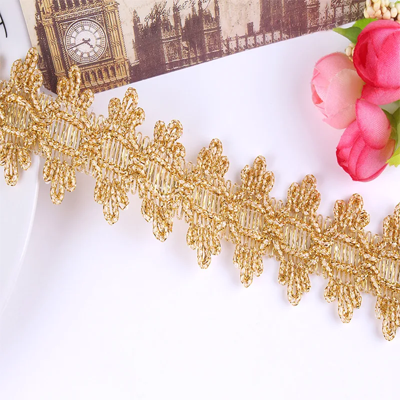 Wholesale Price Hot-sell Customize Metallic Yarn Gold Lace Trim Ethnic Webbing Lace