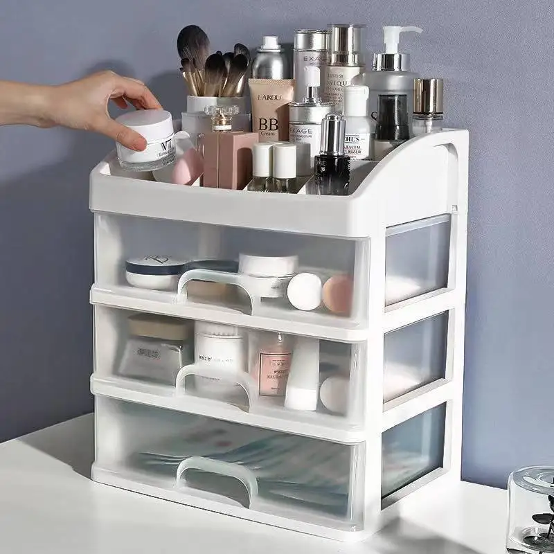 Plastic Multilayer Desktop Transparent Makeup Jewelry Organizer And Storage With 3 Drawers Storage box