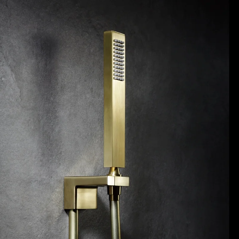 Luxury Dual Function Brushed Gold Shower Head Trim Kit Bathroom Shower Faucet System Contemporary Hot Cold Water Mixer Brass