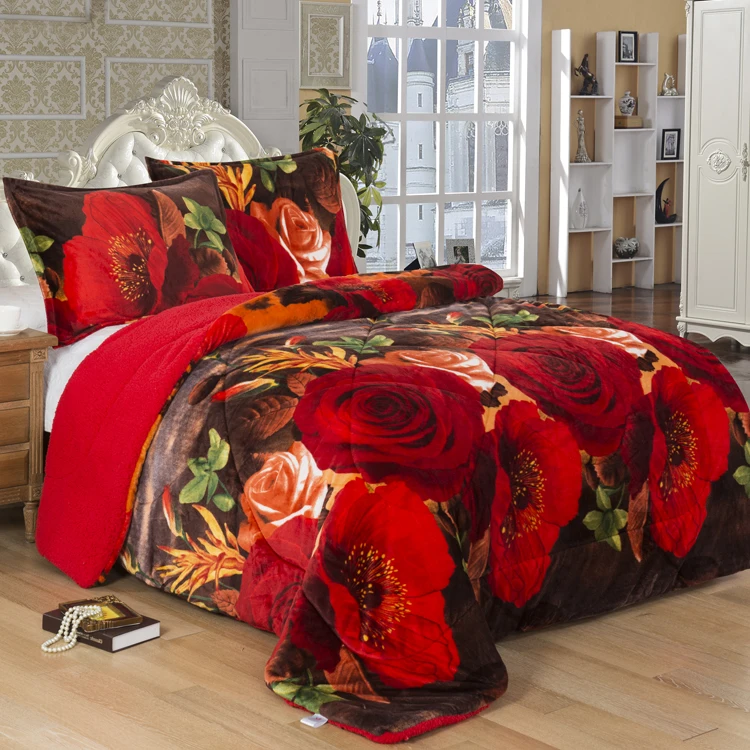 2021 new 3 set Lightweight quilt Coral velvet quilt cover floral flannel bedding set