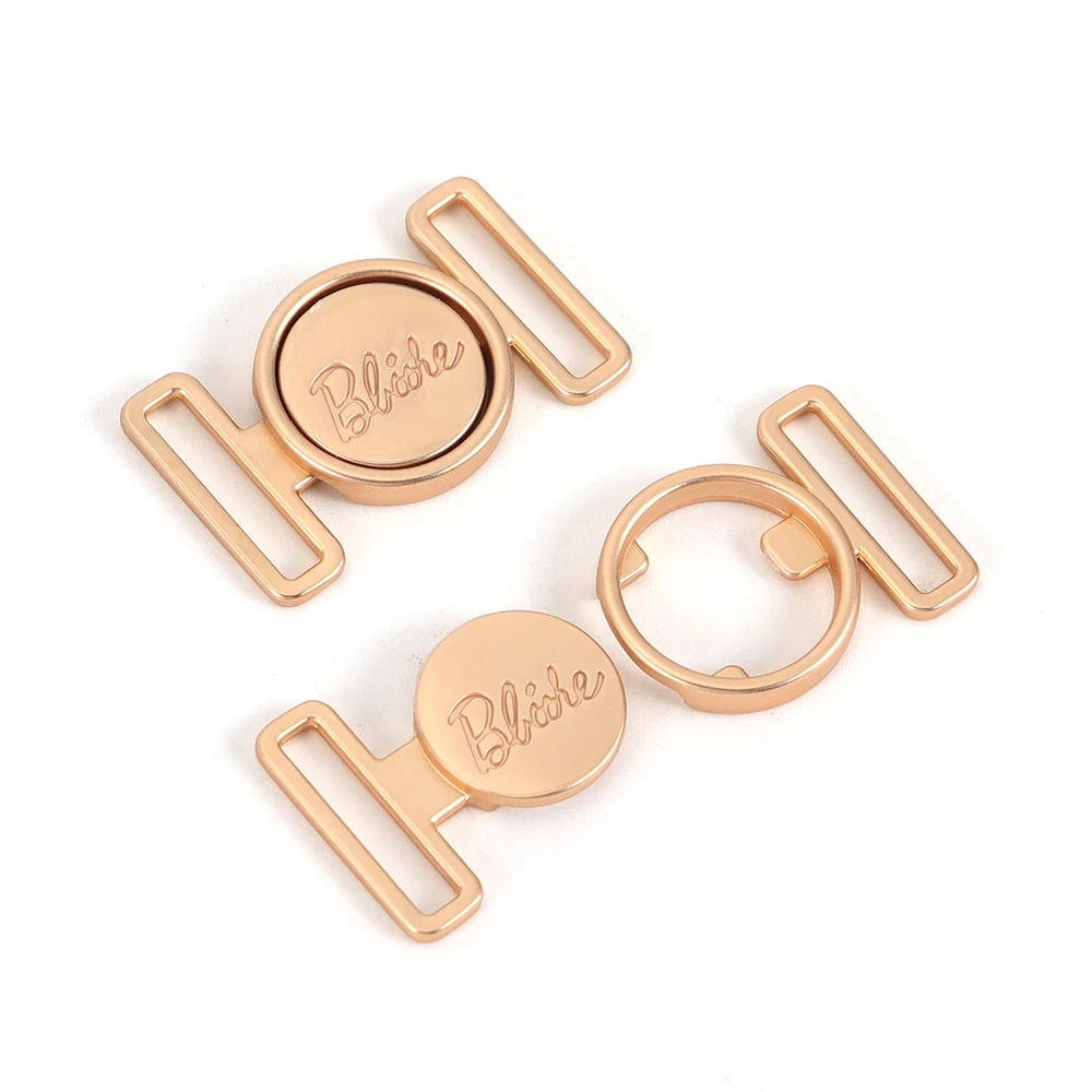 Custom LOGO Bikini Polished Light Gold Bra Round Buckle Connector Metal Buckle for Swimwear