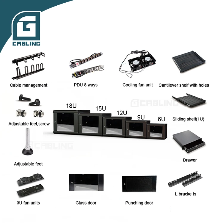Gcabling 19 inch Internet 27U depth 450mm width 570mm  enclosure server rack small wall mount data network cabinet