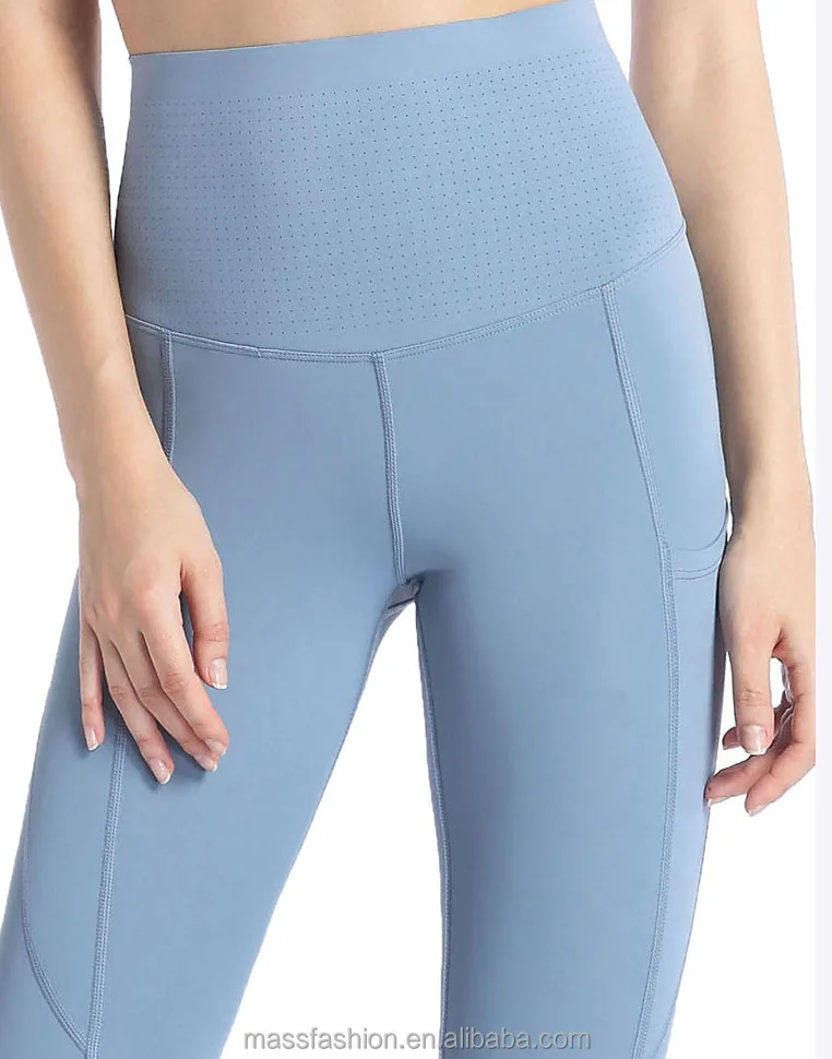 Female Nylon / Spandex Yoga Pants Workout Running Leggings with Pockets