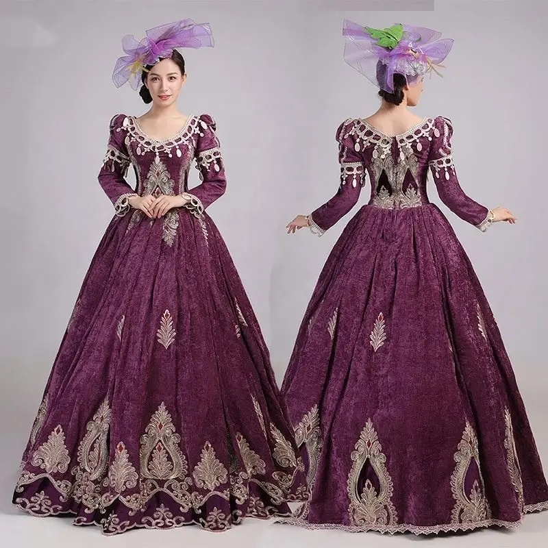 Velvet Embroidery Marie Antoinette Dress Christmas Party Ball Gown Medieval Renaissance Princess Dress Theater Costume