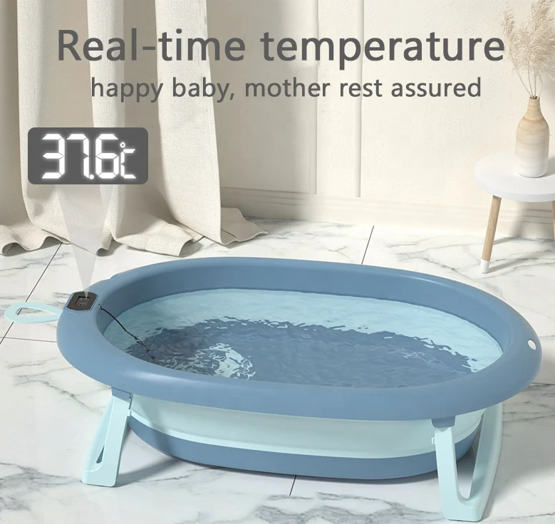 New Design Plastic baby bath thermometers Portable folding new born baby airplane bath tub set baby bath products