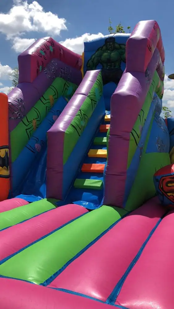 
Amusement park giant supper hero theme inflatable bouncy castle funny inflatable fun city air jumping obstacle 