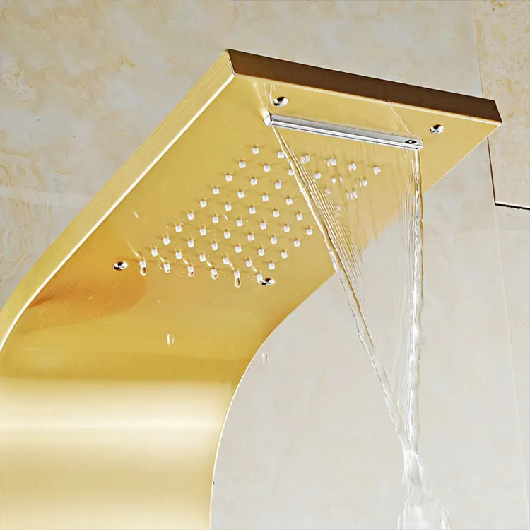 Waterfall Rain Smart Shower Head Panel with Jets Smart Gold Bathroom stainless steel shower set