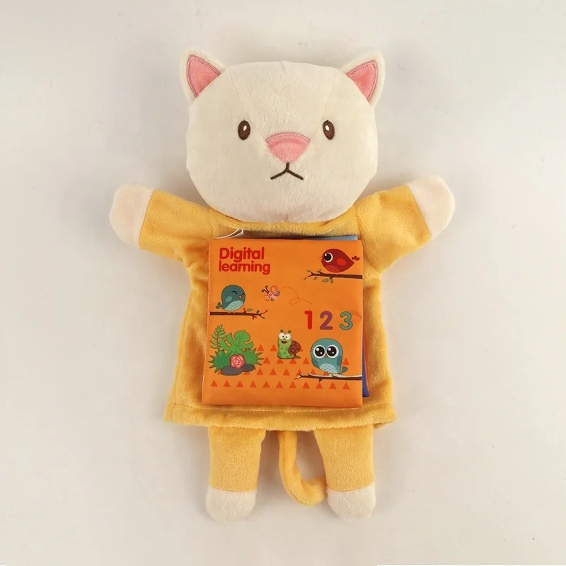 Mirror Folding Customized Cute Baby Soft Kids Quiet Cloth Books Children edu with Plush Hand Puppet