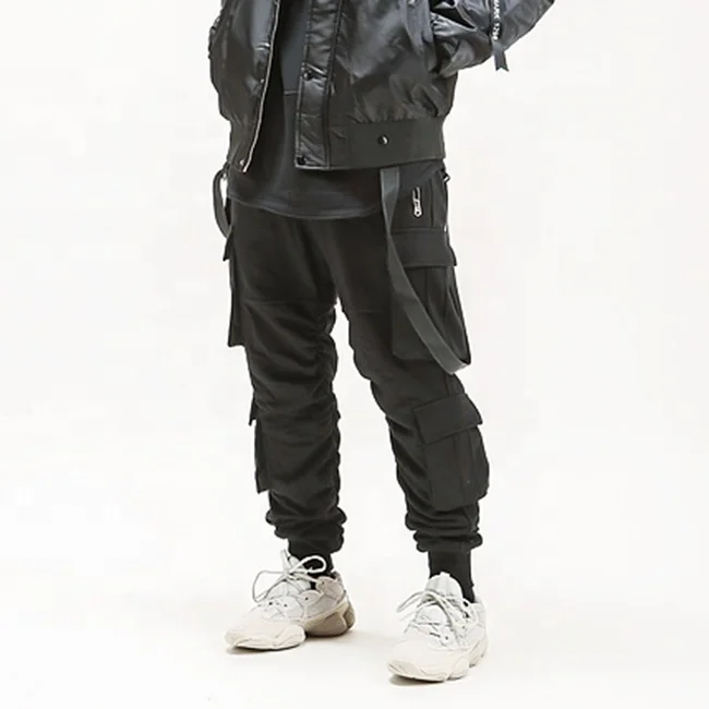 Stock usa street multi pockets zipper solid color pants elastic drawstring casual jogger pants mens popular sweatpants wholesale