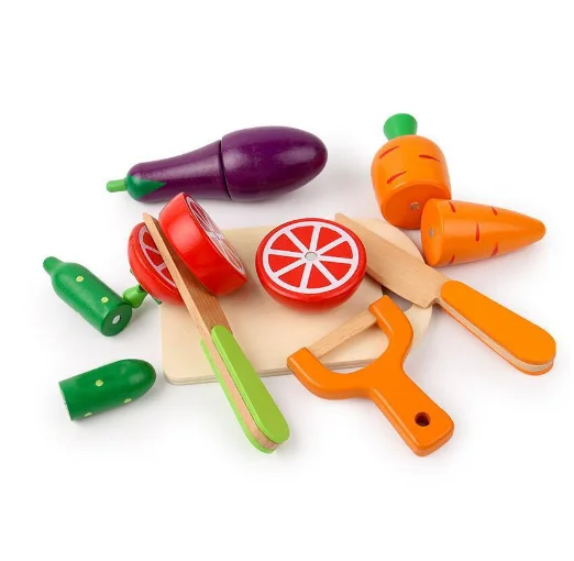 Kitchen wooden vegetable set toys Cutting toys Fruits and vegetables Montessori educational toys for children