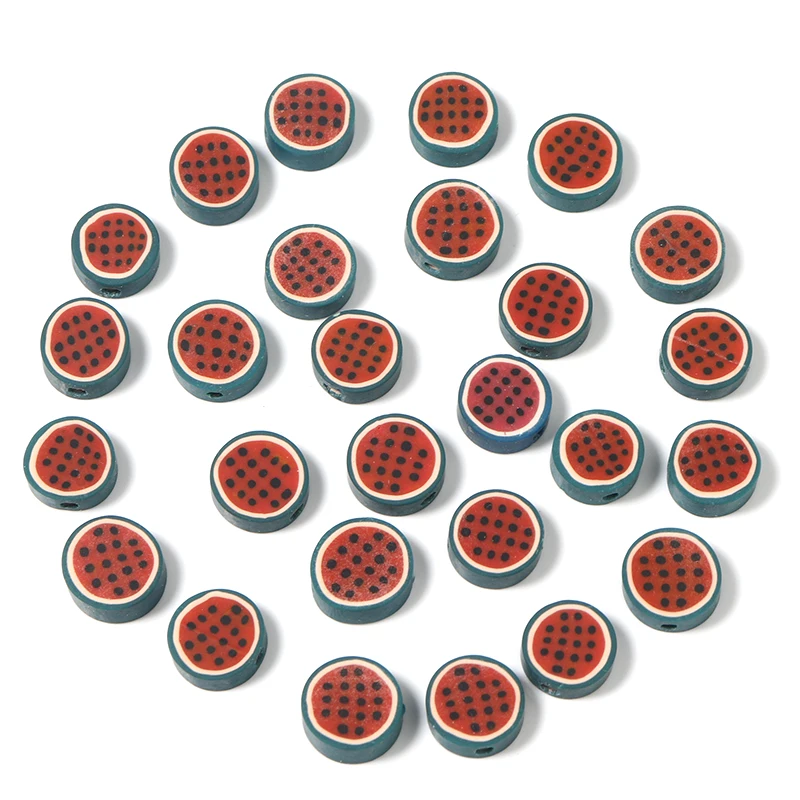 
50pcs 10mm Color Oblate watermelon Beads Polymer Clay Beads Polymer Clay Spacer Loose Beads for Necklace DIY Bracelet Accessorie 