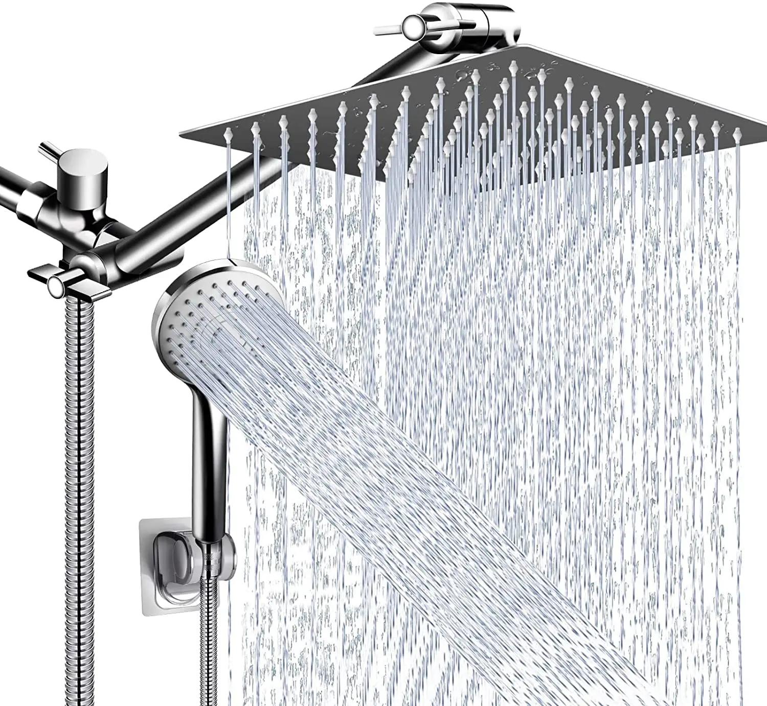 Redge - 10 Inch High Pressure Rain Shower Head with 11 Inch Adjustable Extension Arm and 5 Settings Handheld Shower Head Combo
