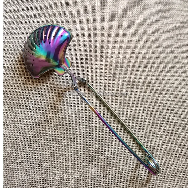 gold plating sea shell shape 304 Stainless Steel shell shape Spoon filter tea