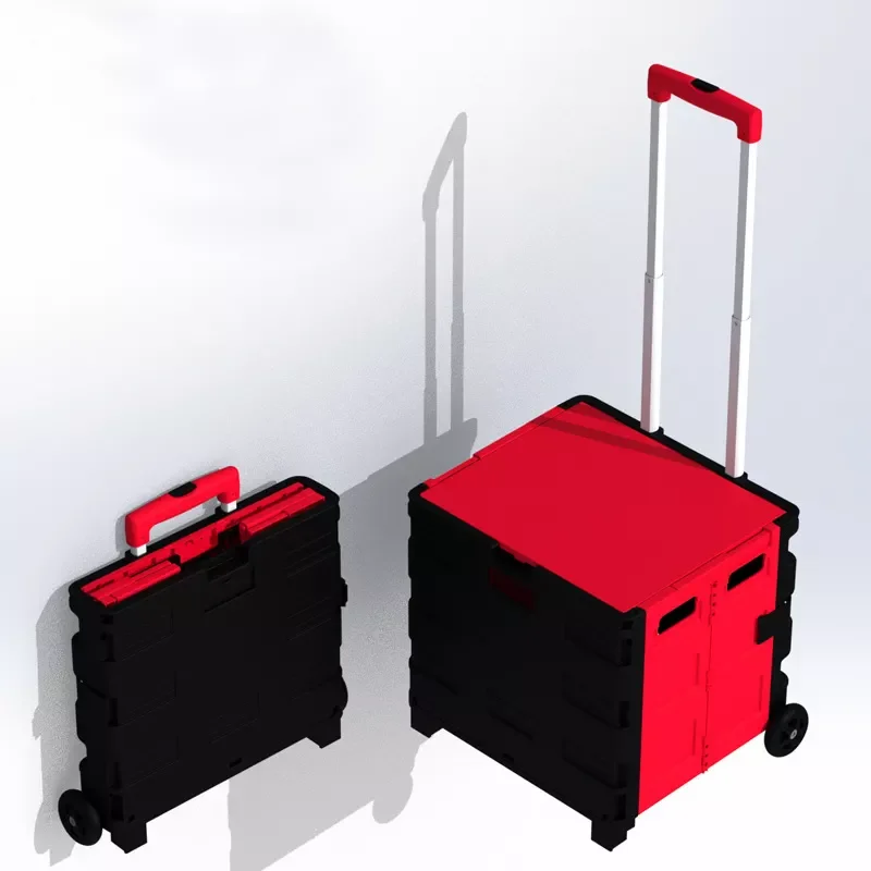Wholesale multi-use handle draw-bar foldable plastic storage box with lid and wheels Folding Box Trolley