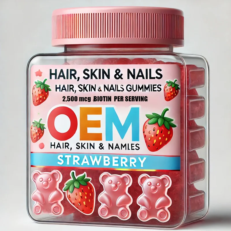 OEM ODM Only Accept Customization Strawberry Gummies With Vitamin Biotin Hair Nail Skin Growth Vitamins C and E Gummies