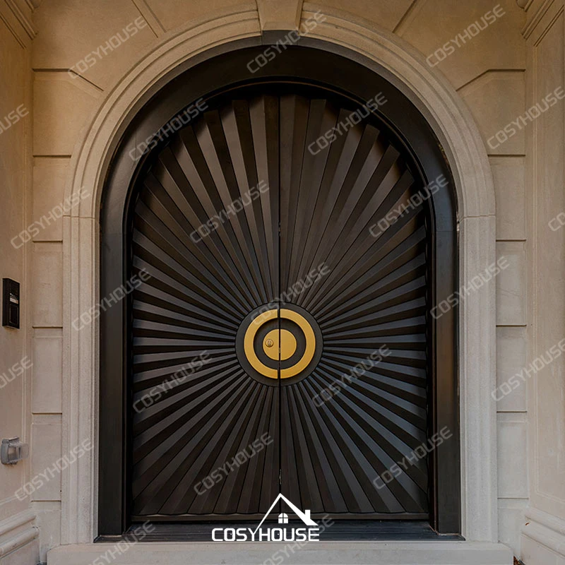 European standard double arched top entry front doors half-round wood front door modern wooden arched porch doors