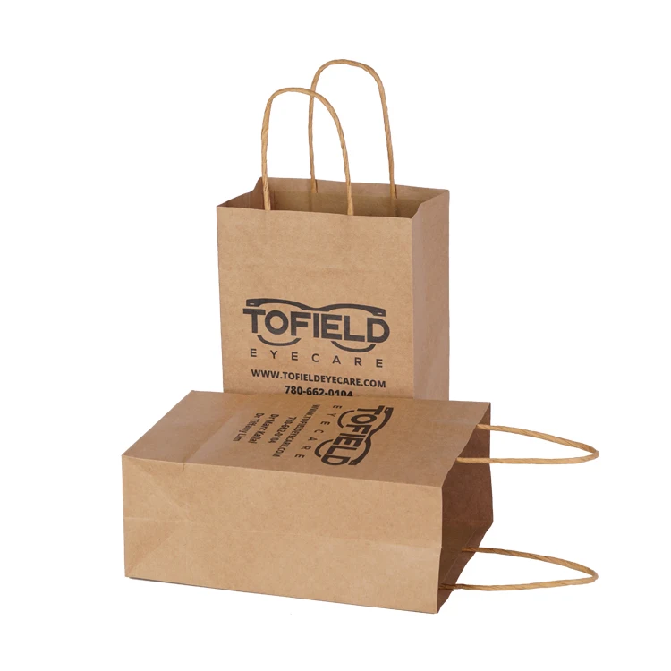 White And Brown Kraft Paper Twisted Handle Shopping Carrier Bag With Your Own Logo Printed
