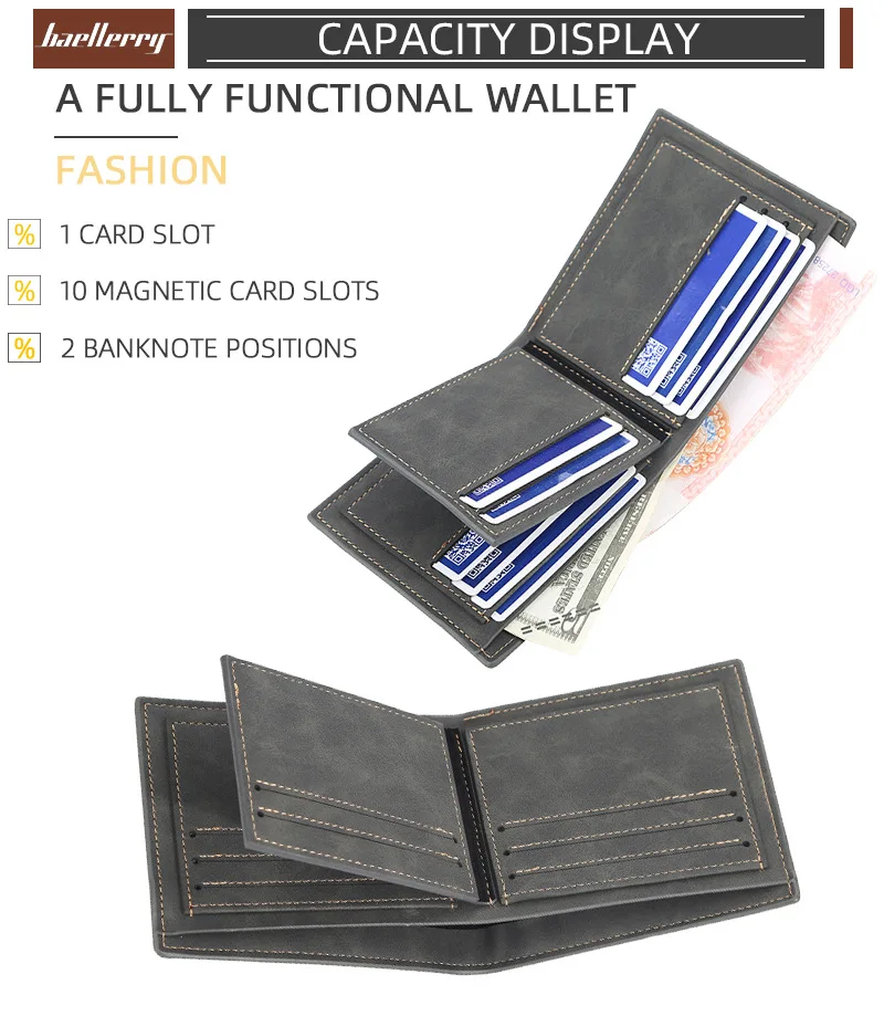 Baellerry Mens Slim Wallet  PU Leather Short Minimalist Wallet with Card Holder