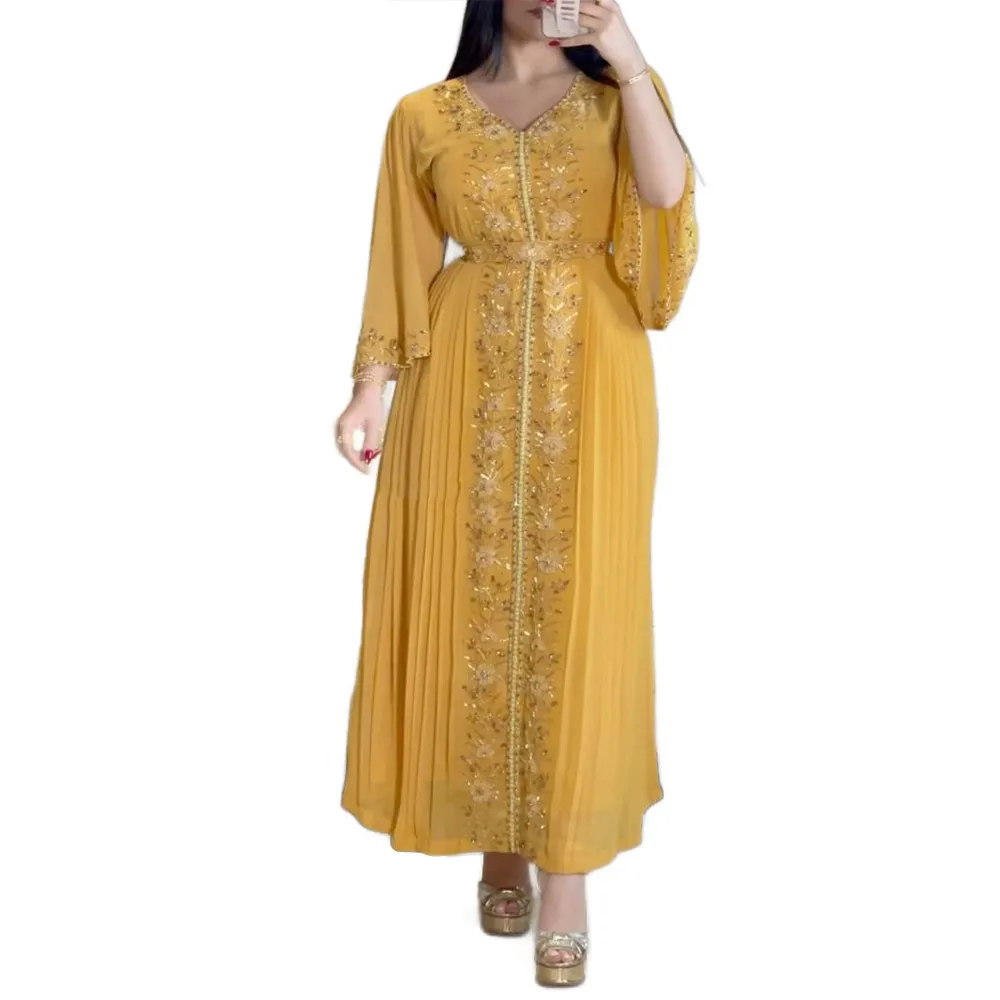 Ladies High Fashion Cross-Broder Middle East Islamic Embroidered Diamond Kaftan Gown Evening Dress