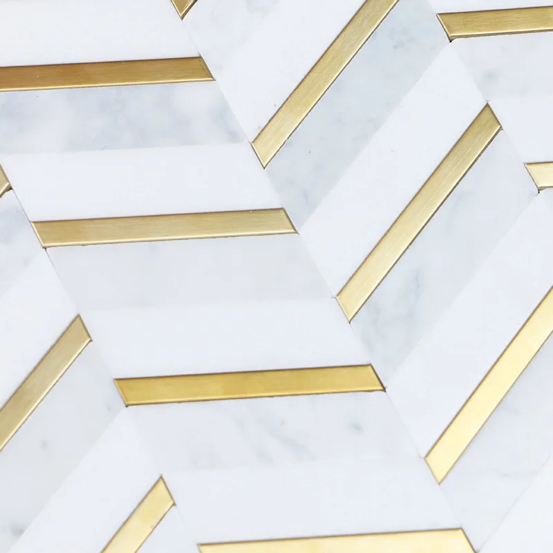 Light luxury stone mosaic brass gold stainless steel metal marble mosaic
