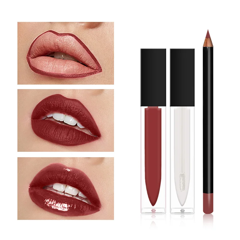 Private Label Long Lasting Wholesale Waterproof Custom Glossy Lip Liner Lipstick Makeup Cosmetics Lip Kit