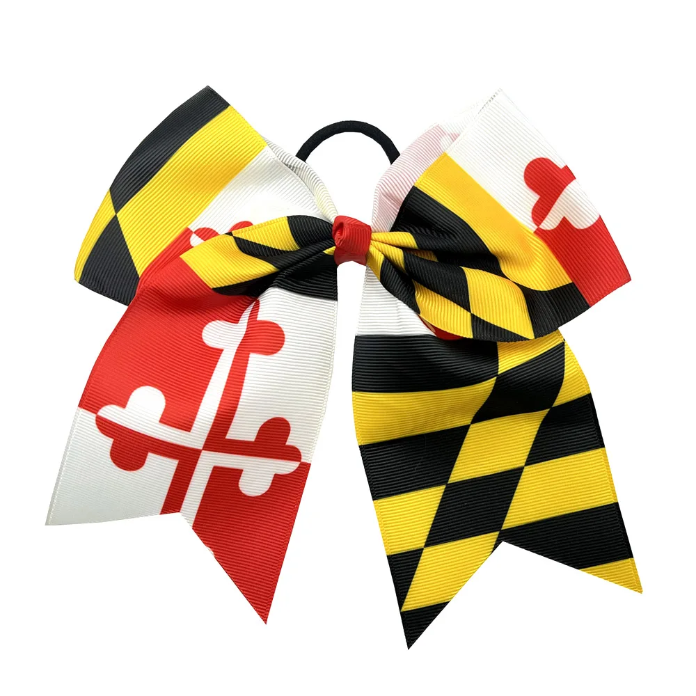 Заводские поставки, индивидуальный дизайн, банты с эластичной лентой, оптовая продажа, лента для чарлидинга, бант для волос, держатель для хвоста для девочек