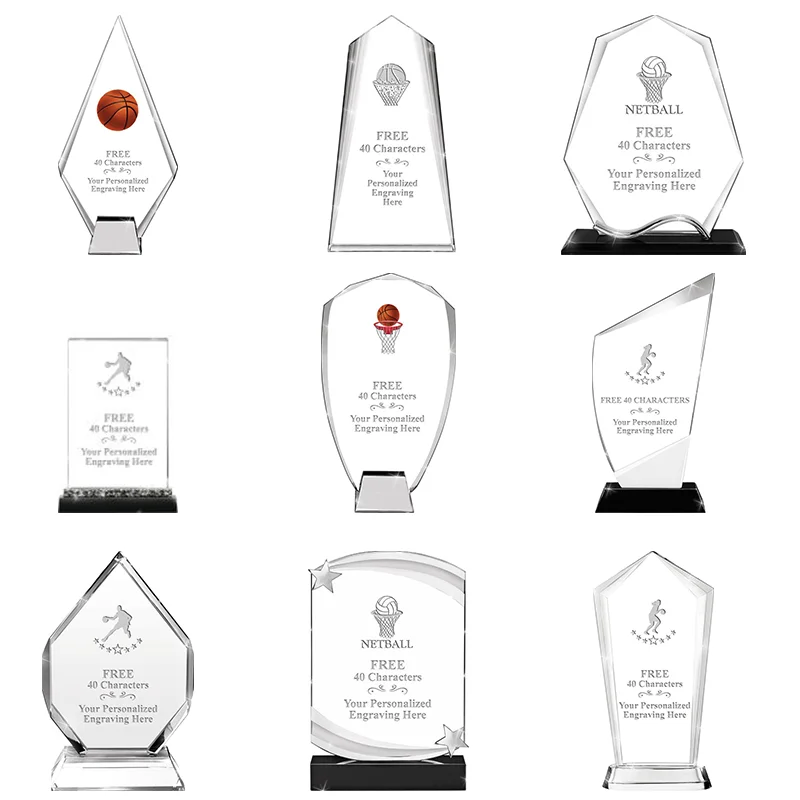 Noble Wholesale Cheap Exalted Sapphire Custom Personalized Bespoke Logo Business Gift Basketball Crystal Glass Trophy Award