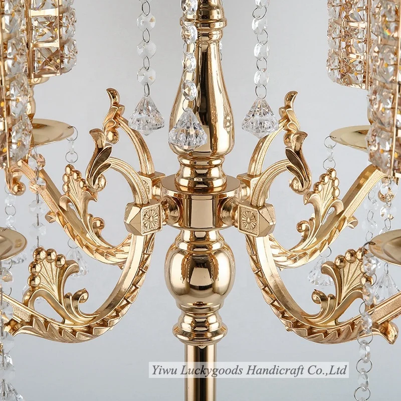 LK20191107-41 hot sale 5 arms Crystal candlestick candle holder metal for wedding decoration
