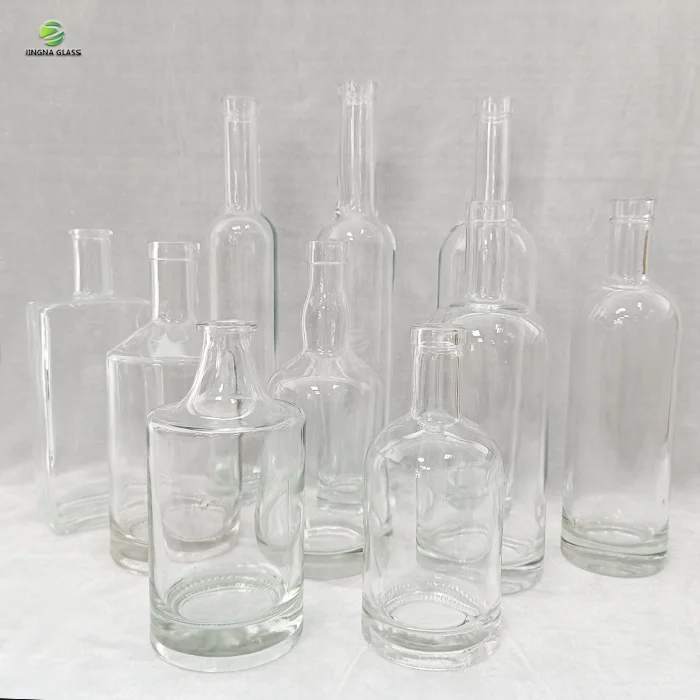JINGNA in stock empty wine cheap 375ml 500ml 750ml round square glass bottles with lids for whisky liquor