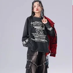 Customizable Hip-Hop Street Dance Outfit Trendy Performance Set with Hoodie, Denim Jeans, and Red Hooded Denim Vest for Kids