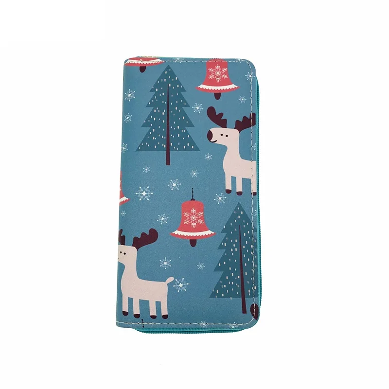 Selling cute Christmas deer PU wallet for daily student lady single zipper wallet factory wholesale wallet