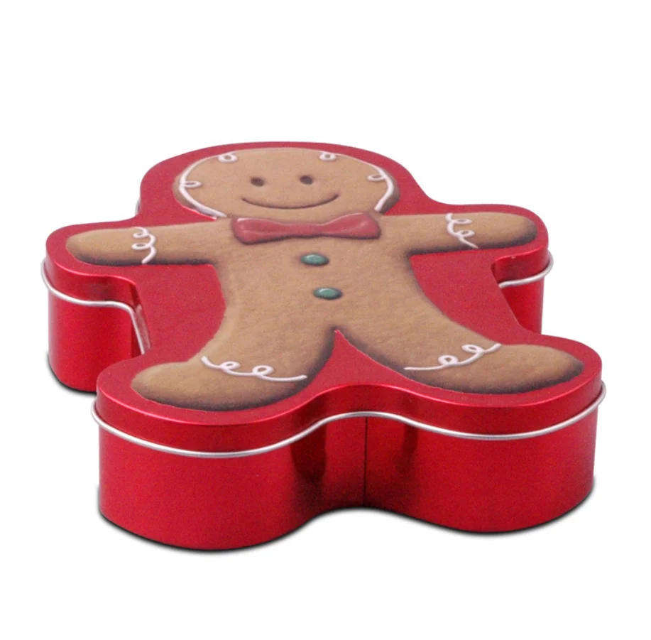 Factory OEM ginger bread tin can empty metal can in man shape for packaging cookies biscuits bread