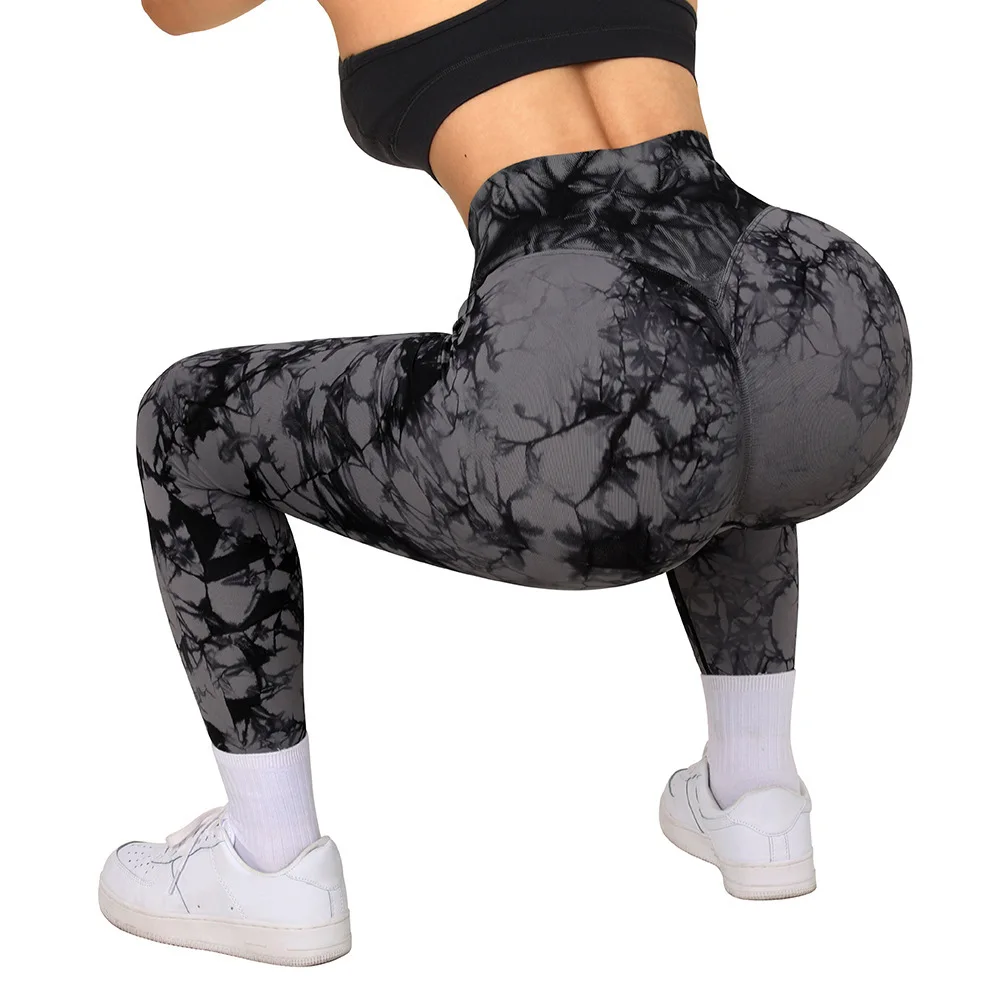 Push Up Sportswear Fitness Tights Workout Seamless Marble Tie Dye Crossover Waist Leggings High Waisted Butt Lifting Yoga Pants