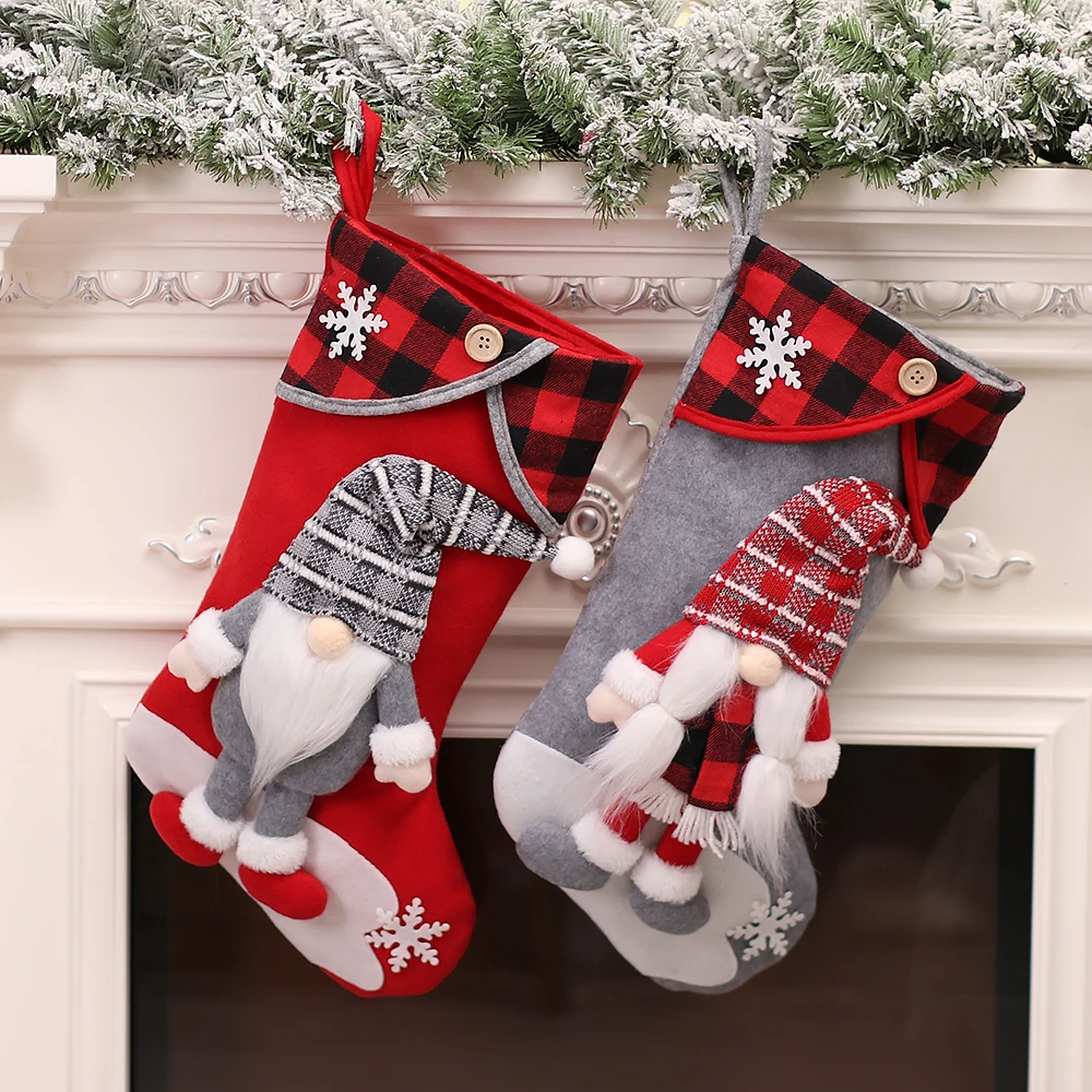New design wholesale Christmas stockings with faceless gnome doll Christmas candy gift bag Santa socks