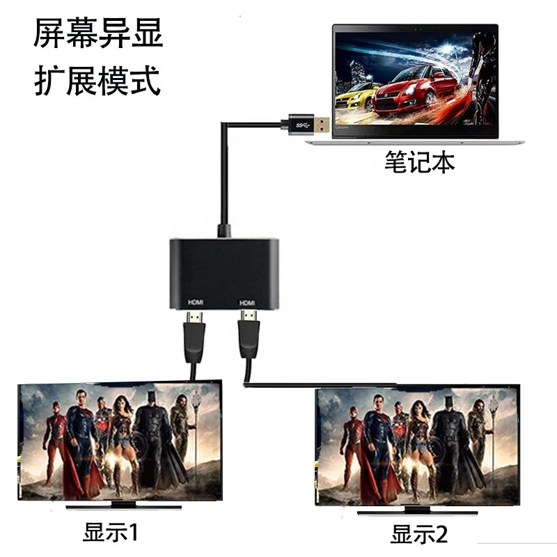 Xput кабель конвертер USB-A USB 3 0 двойной Разделитель с мультимедийным интерфейсом высокой четкости Конвертер адаптер-4k 30 Гц для двух