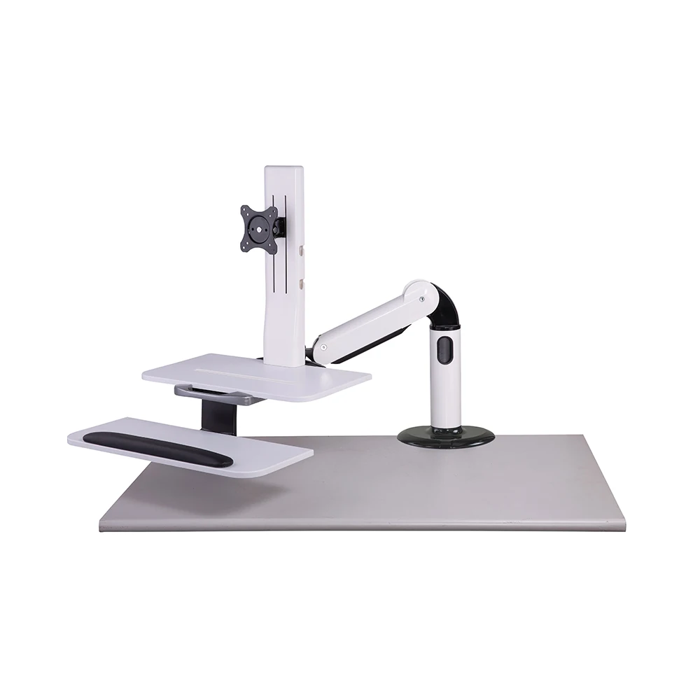 Premium Computer Desk Workstation, Single Monitor Mount with Keyboard Tray, Tablet, Phone Holder